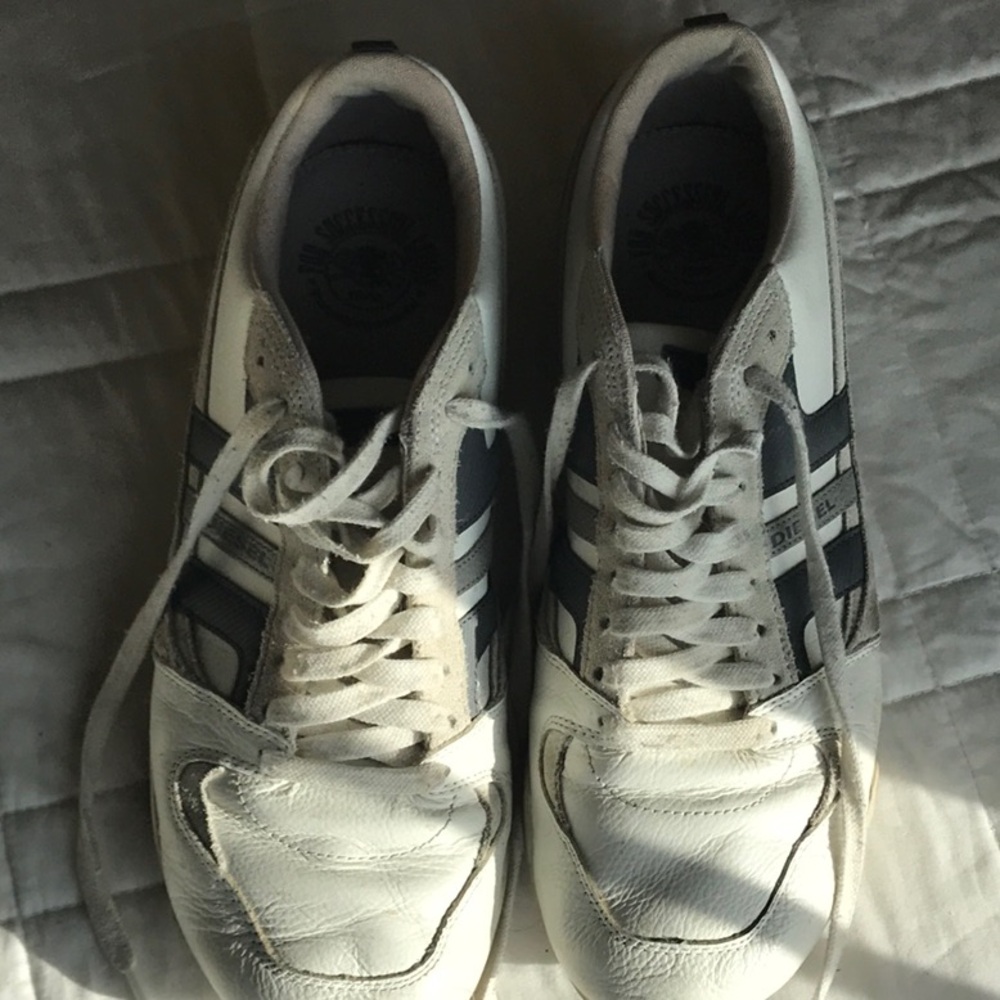 Diesel White and Gray Sneakers Classic Style